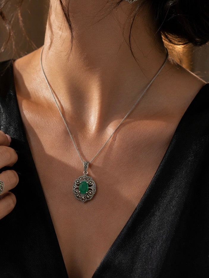 Vintage-Inspired 925 Sterling Silver Jewelry Set