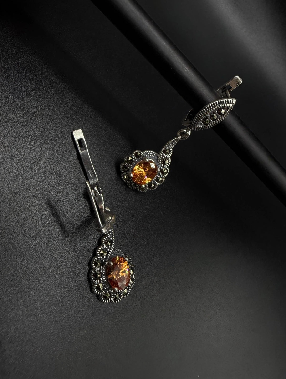Vintage-Inspired Amber 925 Sterling Silver Jewelry Set