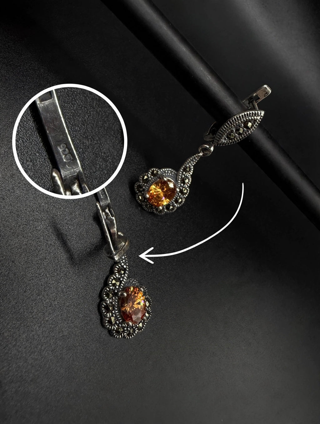 Vintage-Inspired Amber 925 Sterling Silver Jewelry Set