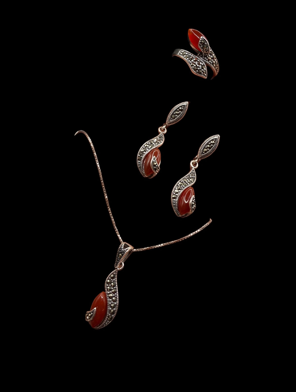 Modern Vintage Agate-Color 925 Sterling Silver Jewelry Set