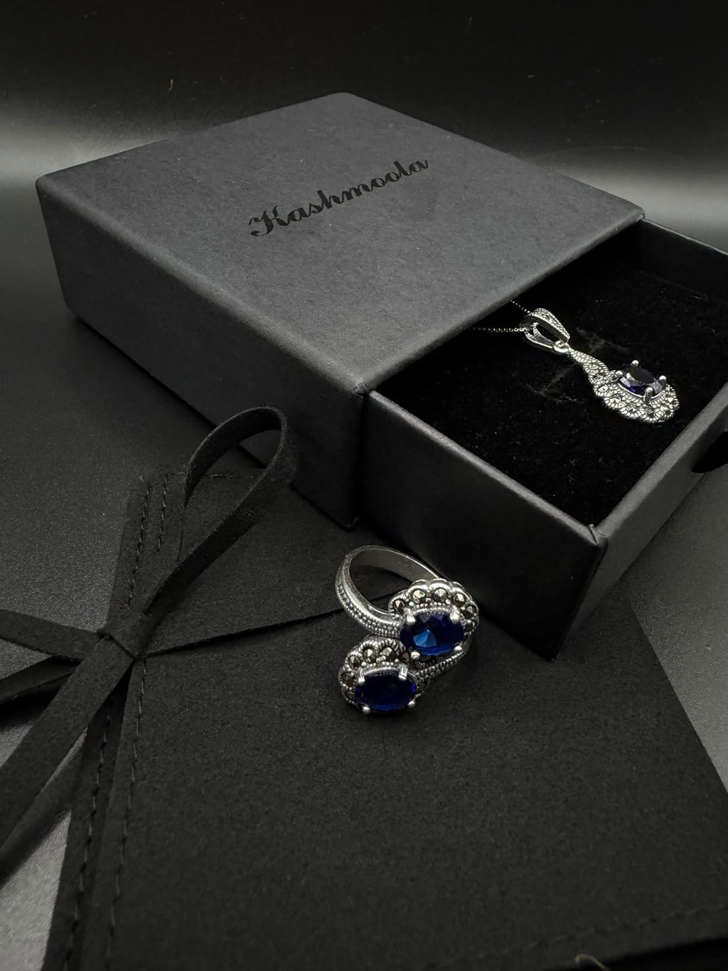 Vintage-Inspired Blue Stone 925 Sterling Silver Jewelry Set