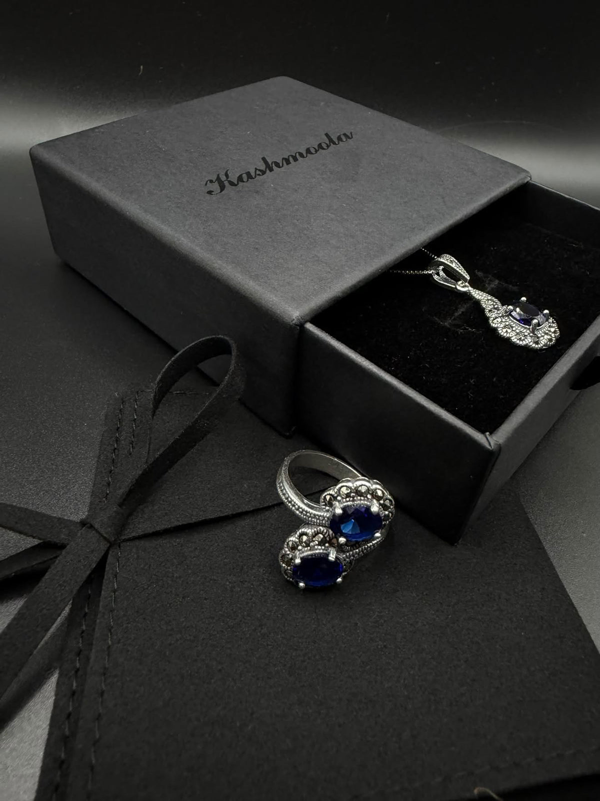 Vintage-Inspired Blue Stone 925 Sterling Silver Jewelry Set