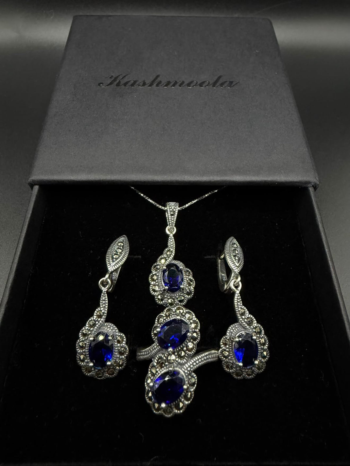 Vintage-Inspired Blue Stone 925 Sterling Silver Jewelry Set