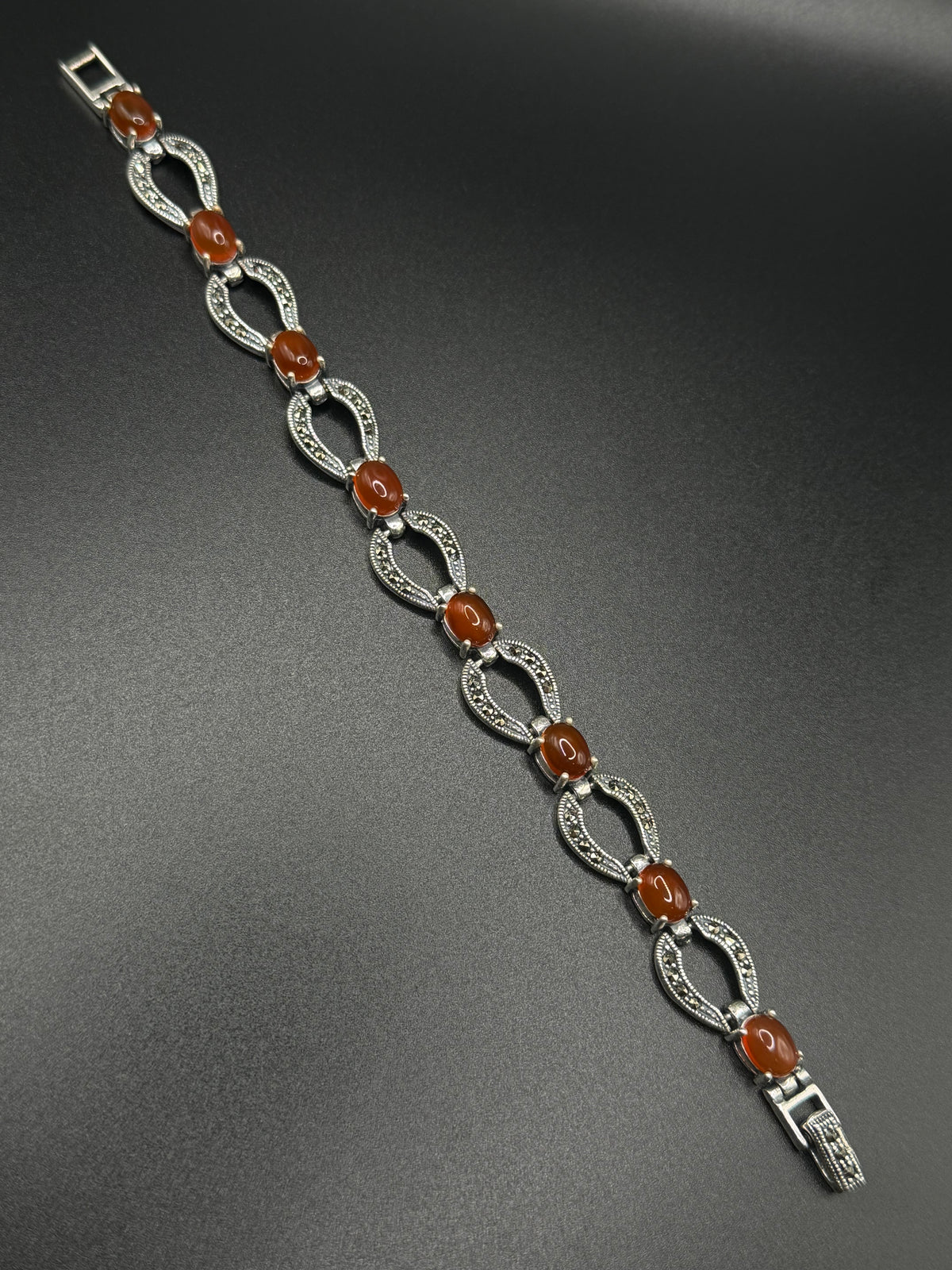 Women’s 925 Sterling Silver Vintage Bracelet with warm carnelian-inspired oval accents
