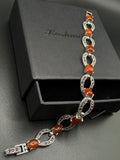 Women’s 925 Sterling Silver Vintage Bracelet with warm carnelian-inspired oval accents