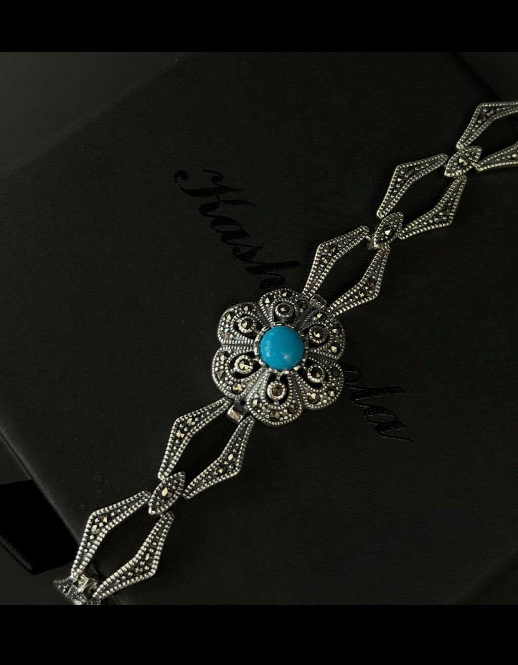 925 Sterling Silver Floral Bracelet with Blue Stone
