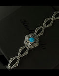925 Sterling Silver Floral Bracelet with Blue Stone