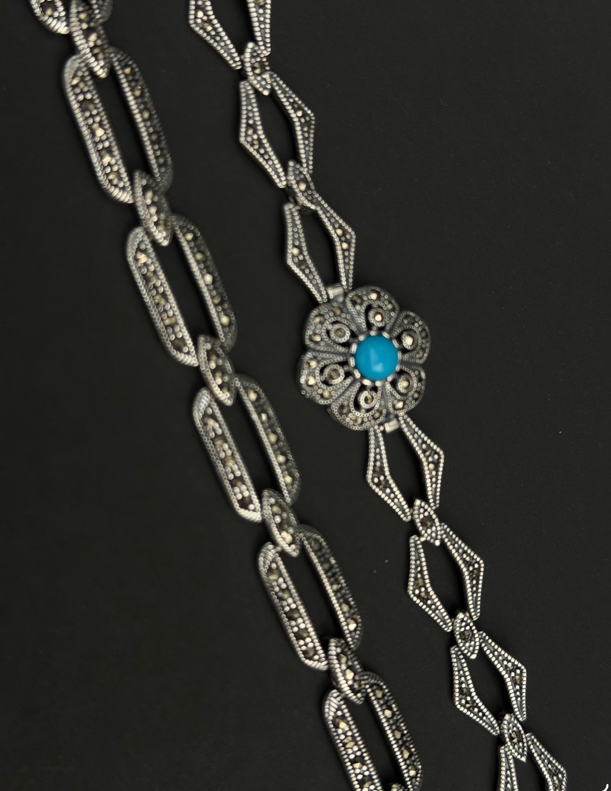 925 Sterling Silver Floral Bracelet with Blue Stone