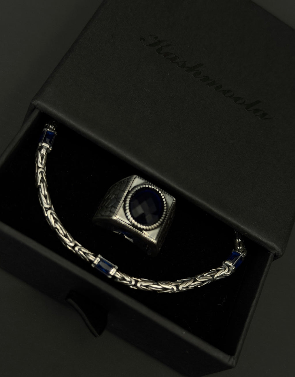 925 Sterling Silver Men's Ring with Blue Stone