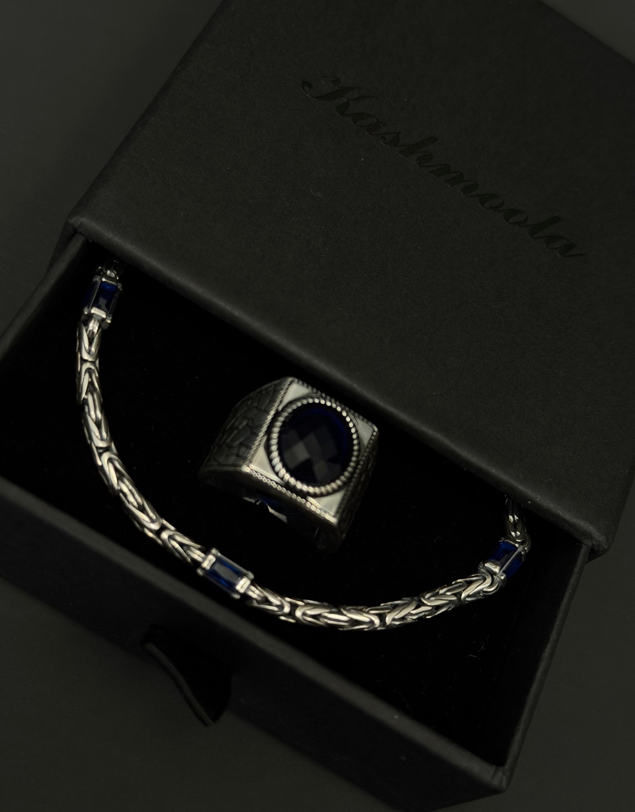 925 Sterling Silver Men's Ring with Blue Stone