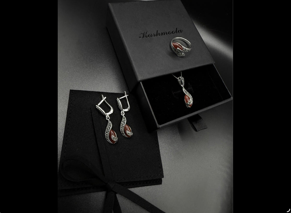 Modern Vintage Agate-Color 925 Sterling Silver Jewelry Set