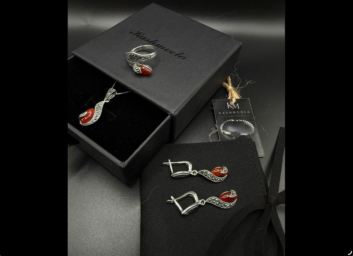 Modern Vintage Agate-Color 925 Sterling Silver Jewelry Set