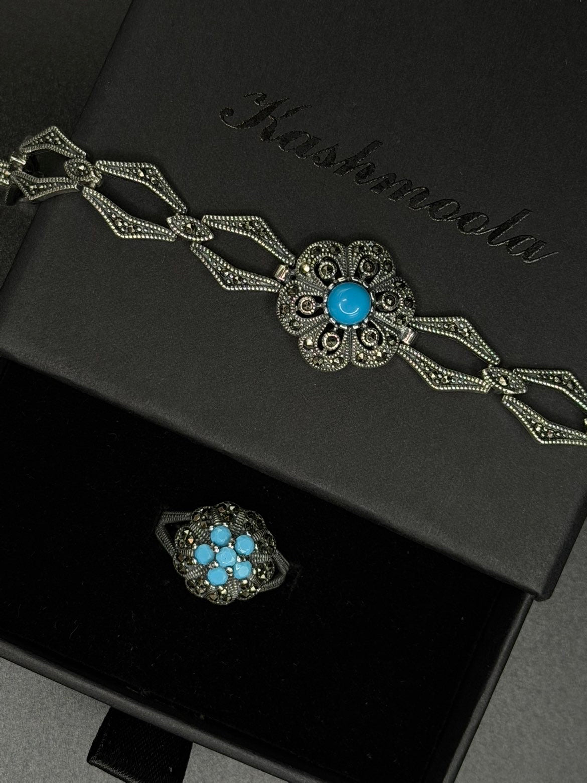 Vintage- Inspired Turquoise Blue Statement Ring – 925 Sterling Silver