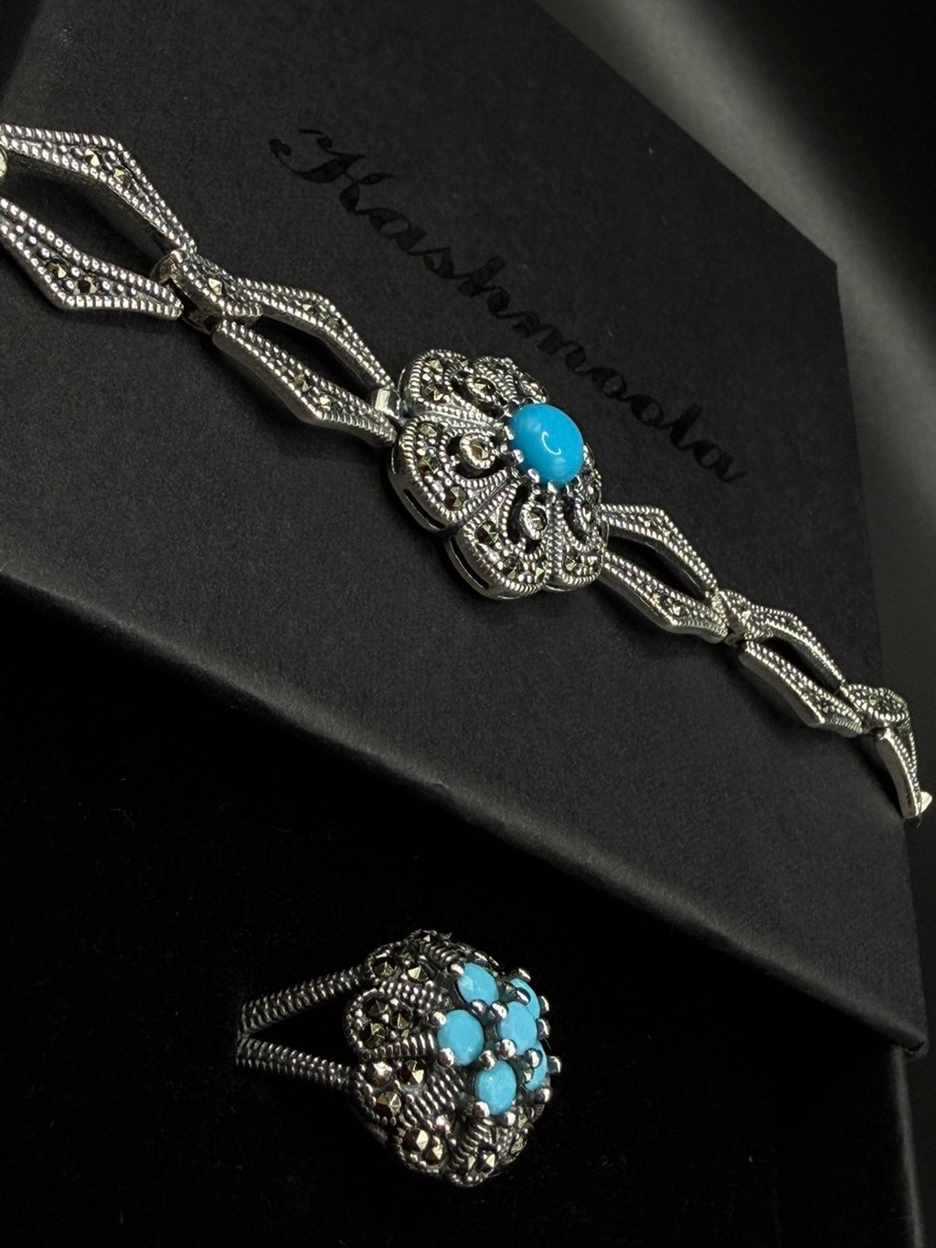 Vintage- Inspired Turquoise Blue Statement Ring – 925 Sterling Silver