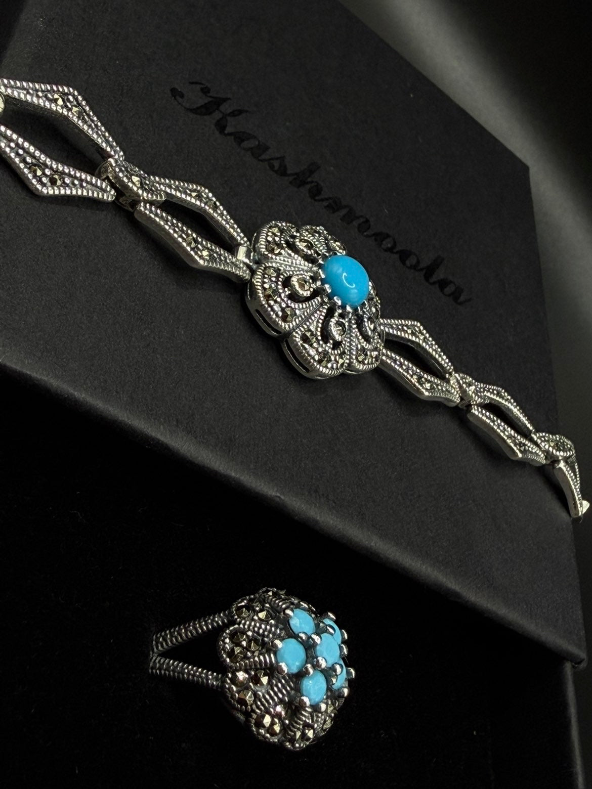 Vintage- Inspired Turquoise Blue Statement Ring – 925 Sterling Silver
