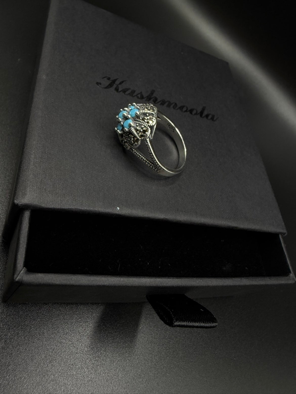 Vintage- Inspired Turquoise Blue Statement Ring – 925 Sterling Silver