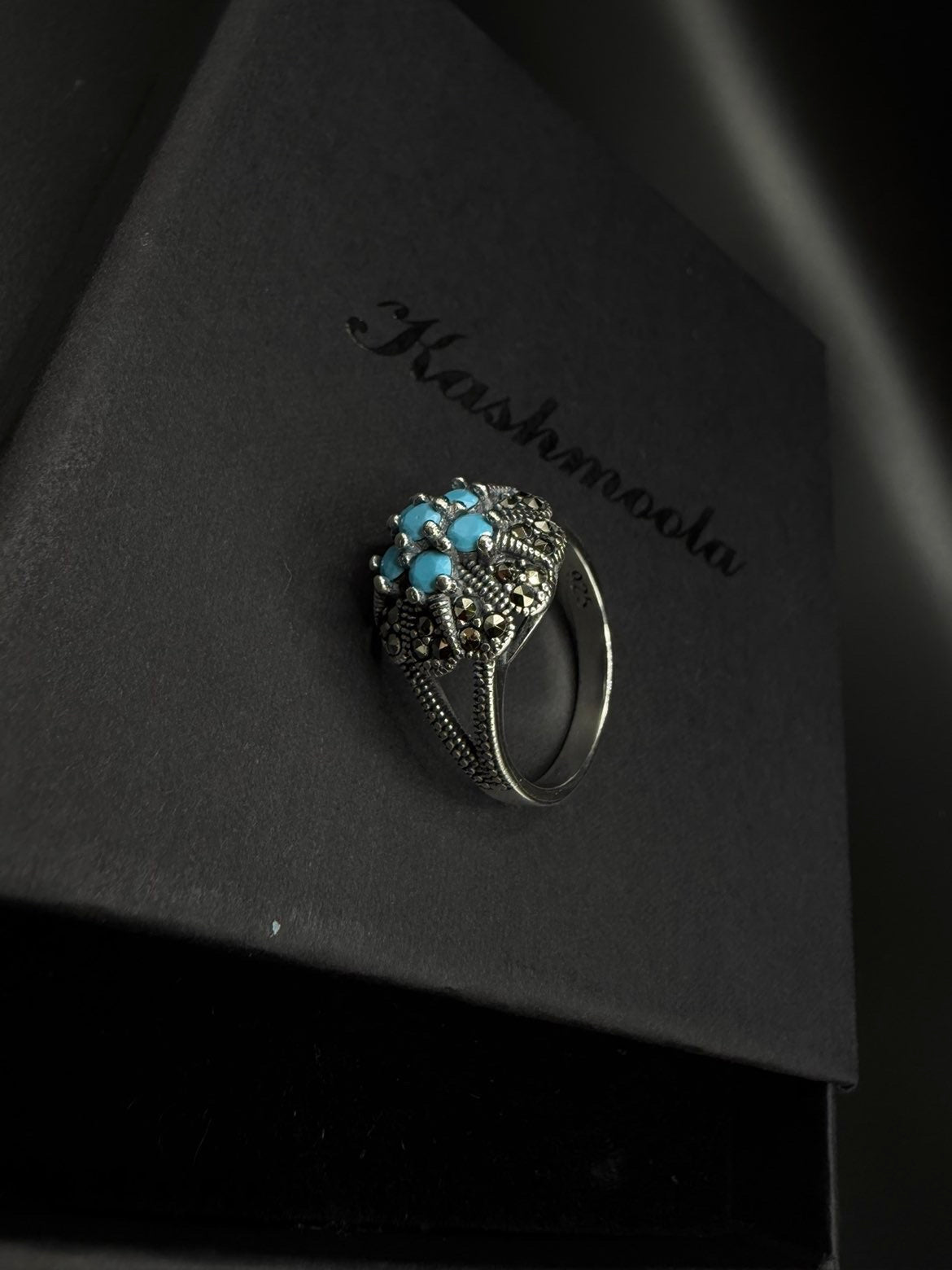 Vintage- Inspired Turquoise Blue Statement Ring – 925 Sterling Silver
