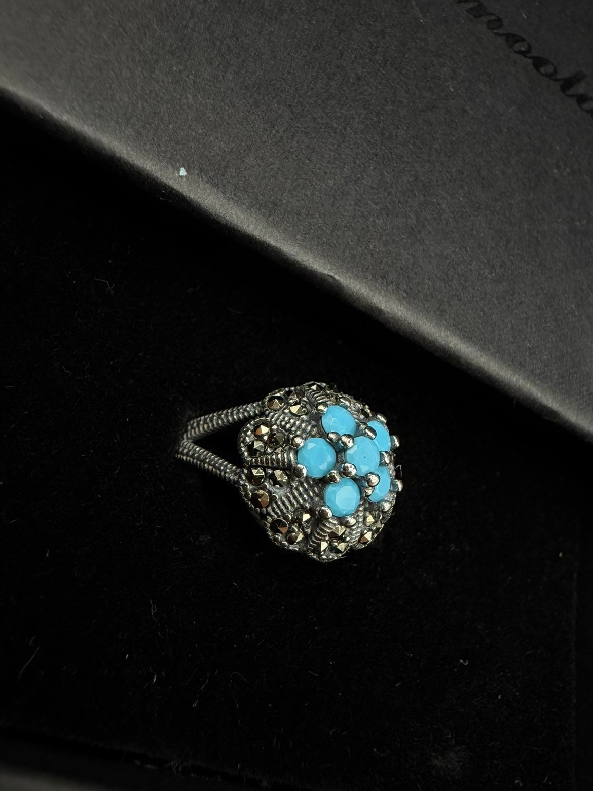 Vintage- Inspired Turquoise Blue Statement Ring – 925 Sterling Silver