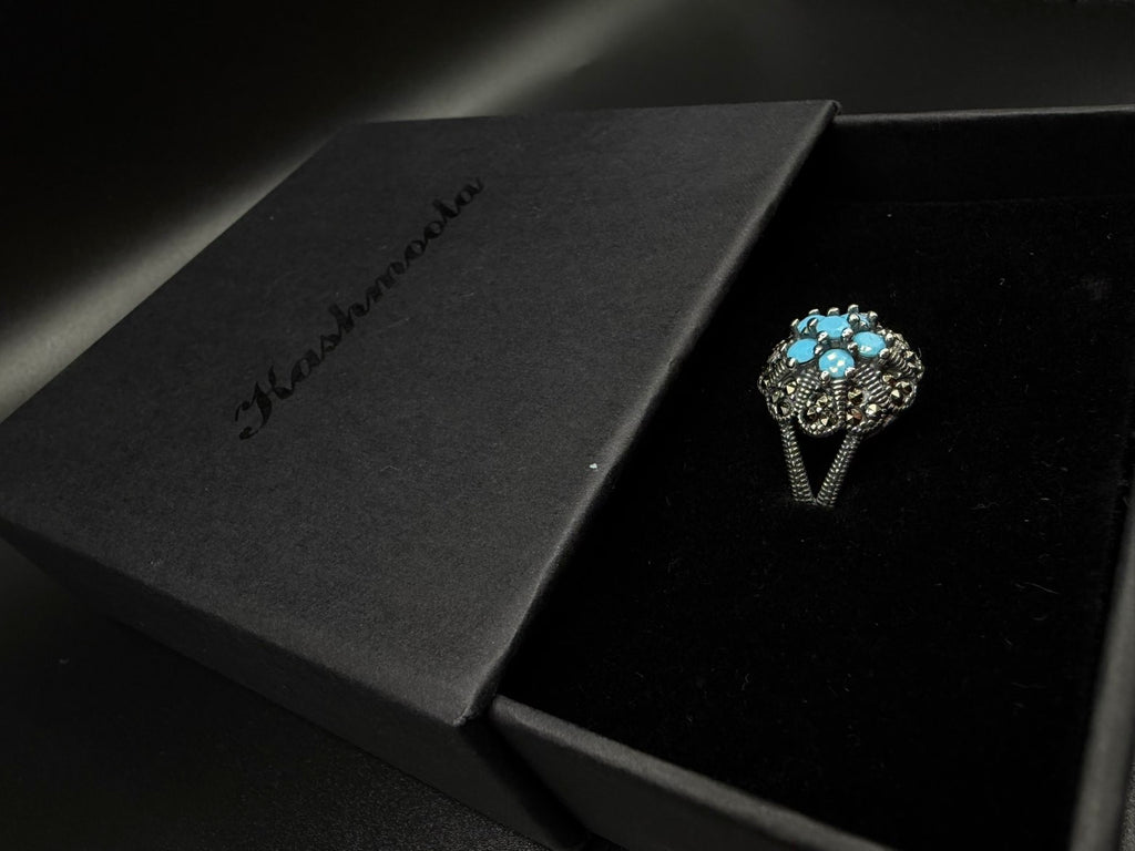 Vintage- Inspired Turquoise Blue Statement Ring – 925 Sterling Silver